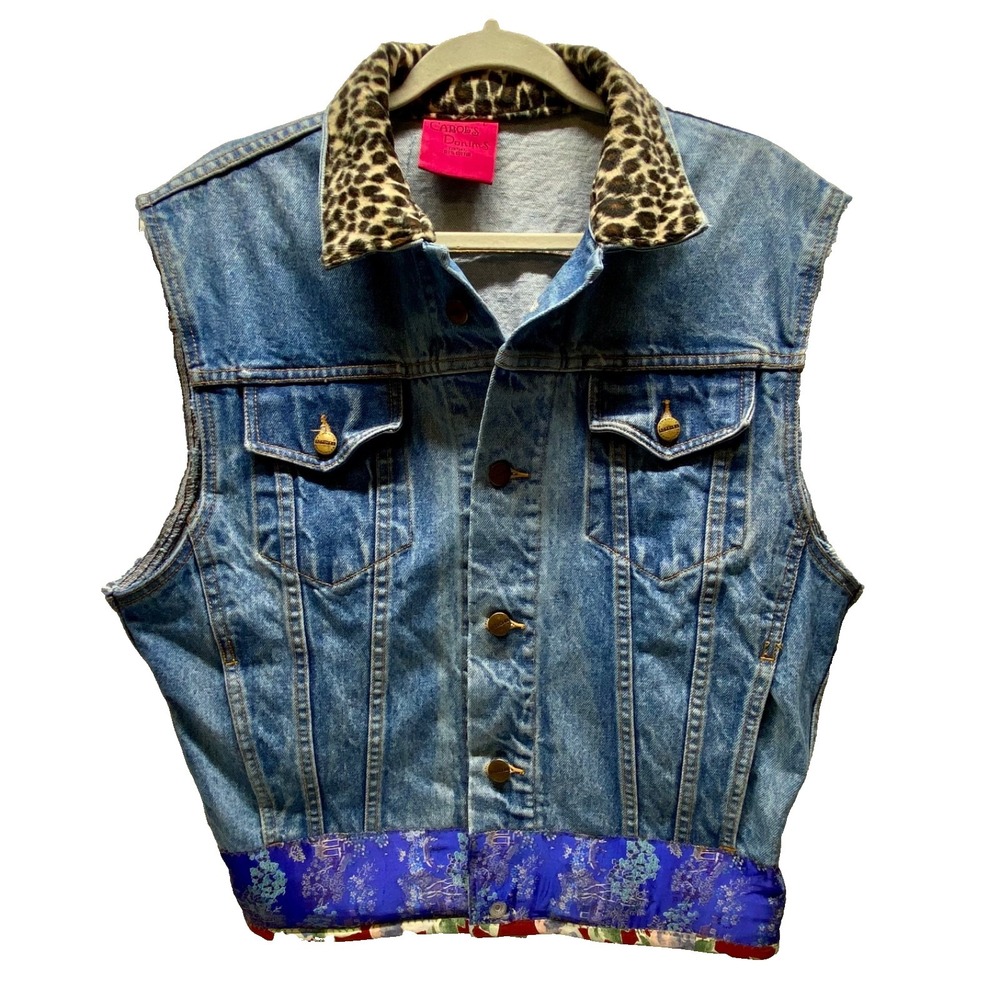 Carol's Denims Custom Jean Vest‎ Women's Large Blue Embellish Trucker Denim GUC